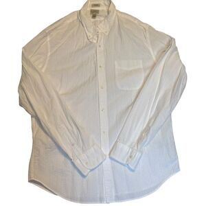 J. Crew Button Down Shirt Mens Large White Seersucker Organic Cotton Classic Fit